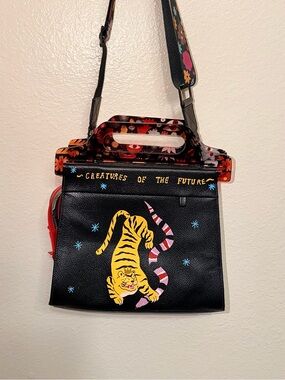 MIN & MON Vali Black Leather Creatures of Future Tiger Crossbody Bag NWOT